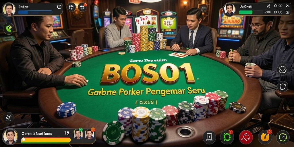 Screenshot utama BOS01 menunjukkan pemain yang fokus dalam permainan Poker.