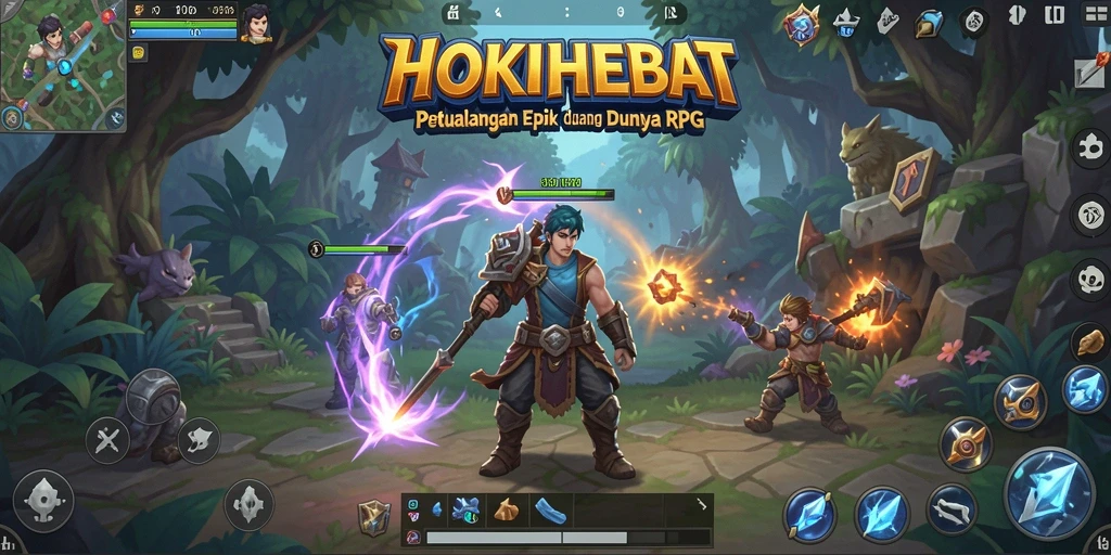 Tampilan gameplay HOKIHEBAT yang epik dan menonjol.