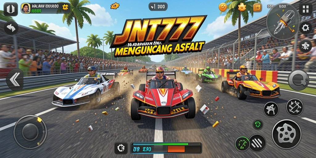 Tampilan seru dari gameplay balapan JNT777 yang penuh aksi.