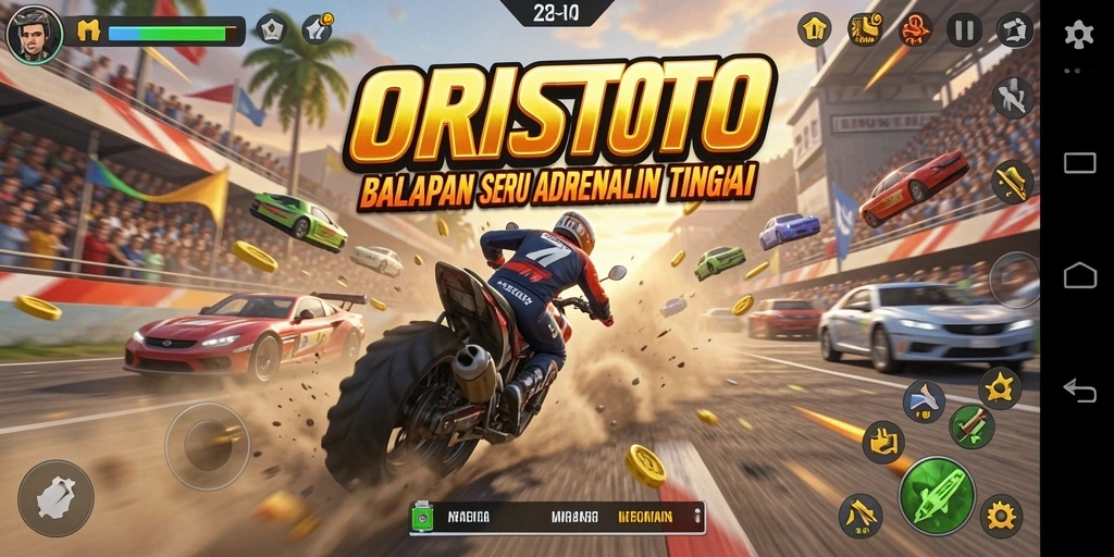 Gameplay balapan ORISTOTO yang menegangkan dan seru.