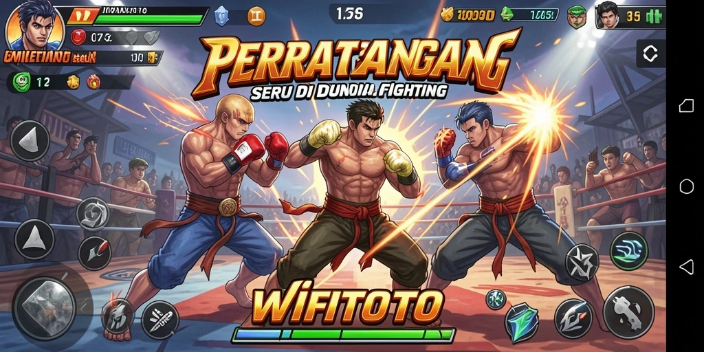 Gameplay WIFITOTO menunjukkan pertarungan seru antara karakter yang unik.